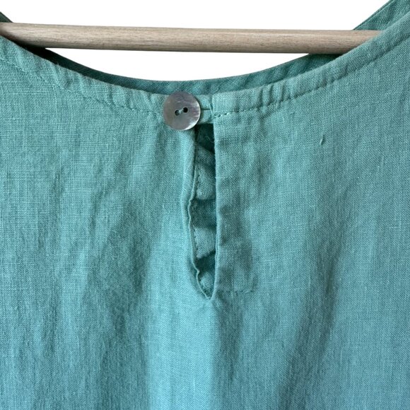 Bryn Walker Linen Top Sz Lg Green Sleeveless Tunic Lagenlook Side Vents Breezy - Picture 10 of 13